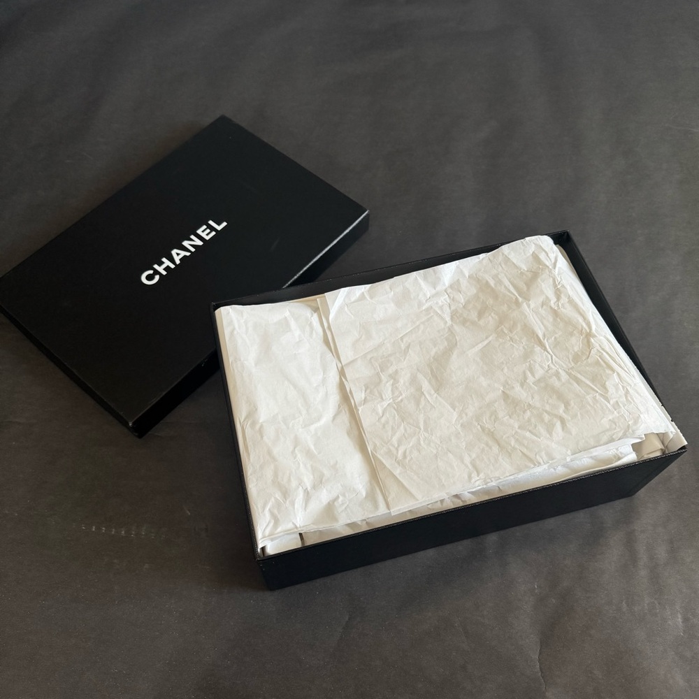 CHANEL Empty Gift Shoes Box Storage Cardboard Black 8" x 12" x 4" - Picture 5 of 9